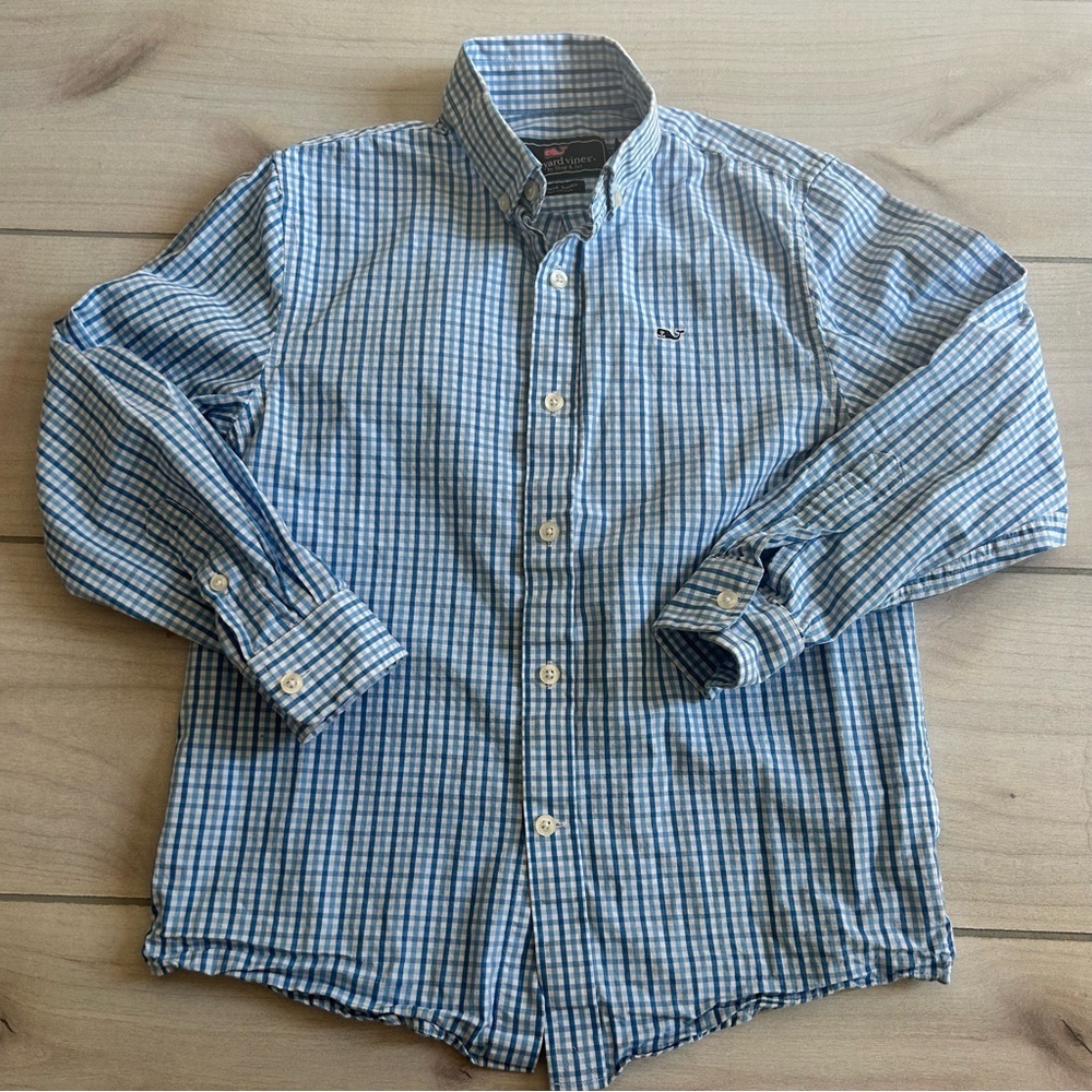 Vineyard Vines Blue and White Gingham Checkered Button Down Whale Shirt